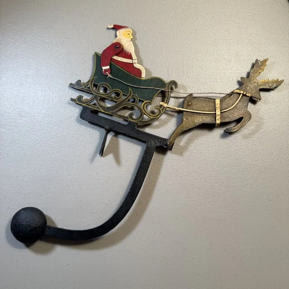 Vtg Balance Pendulum Sculpture Folk Art Christmas Santa Claus Reindeer NO Stand